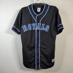 Kansas‎ City Royals True Fan Jersey Large Black Blue Button Down MLB Baseball